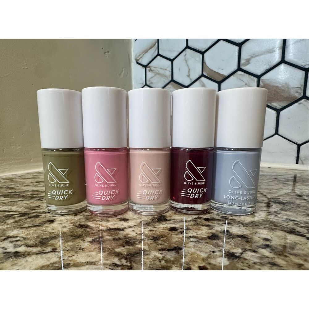 Olive & June 5 Pack of Quick Dry Nail Polish New Multi Color Pink Blue Green